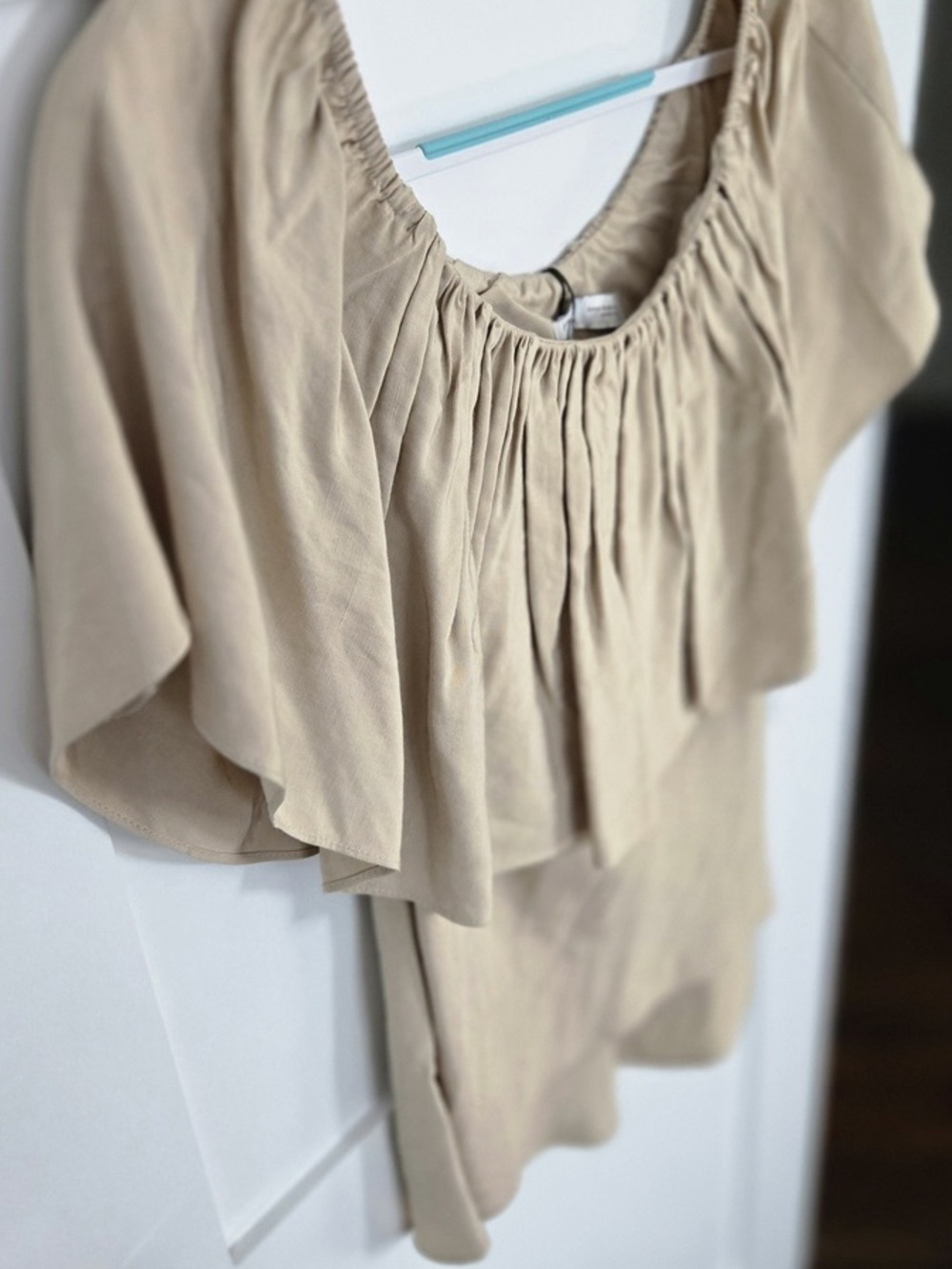 Women’s Beige Ruffle Neck Top - Picture 3 of 7